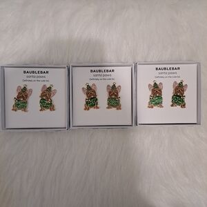 BaubleBar Holiday Christmas Santa Pets Dog Paws Rhinestones Enamel Stud Earrings